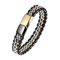 Leather Bracelet with Stainless Steel plated Unisex & two tone black Sold Per Approx 8.3 Inch Strand