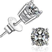 925 Sterling Silver Stud Earrings, with plastic earnut & different size for choice & for woman & with cubic zirconia, nickel, lead & cadmium free, 5Pairs/Lot, Sold By Lot