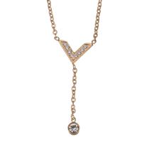 Stainless Steel Jewelry Necklace with 2Inch extender chain Letter V rose gold color plated oval chain & for woman & with rhinestone 35mm 1.2mm Sold Per Approx 15 Inch Strand