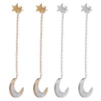 Stainless Steel Drop Earring, with White Shell, Moon and Star, plated, for woman, more colors for choice, 8x8mm, 16x70mm, Sold By Pair