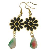 Stainless Steel Drop Earring with Dyed Jade & Resin Teardrop gold color plated for woman 58mm Sold By Pair