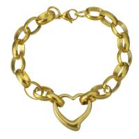 سوار مجوهرات الفولاذ المقاوم للصدأ, قلب, لون الذهب مطلي, سلسلة البيضاوي & للمرأة, 24x23mm, 10mm, تباع لكل تقريبا 8 بوصة حبلا