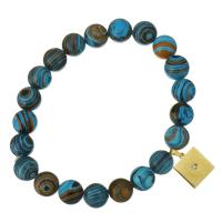 Malachite bracelet, avec acier inoxydable, cadre, Placage de couleur d'or, bracelet à breloques & pour femme, 12x14mm, 10mm, Vendu par Environ 8 pouce brin