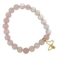 Rose Quartz Bracelet with Stainless Steel Butterfly gold color plated charm bracelet & for woman & with rhinestone 8mm Sold Per Approx 7 Inch Strand