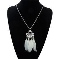 Zinc Alloy Sweater Necklace with Feather silver color plated oval chain & for woman & enamel Sold Per Approx 27 Inch Strand