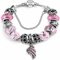 Tibetan Style European Bracelet, with brass chain & Crystal & Lampwork, plated, With Pendant & different length for choice & snake chain & for woman & enamel & faceted & with rhinestone, nickel, lead & cadmium free, Sold By Strand