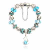 Zinc Alloy European Bracelet with brass chain & Crystal & Lampwork plated With Pendant & snake chain & for woman & faceted & with rhinestone nickel lead & cadmium free Sold By Strand