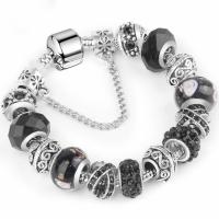 Tibetan Style European Bracelet, with brass chain & Crystal & Lampwork, plated, different length for choice & anti-fatigue & snake chain & for woman & with rhinestone, nickel, lead & cadmium free, Sold By Strand