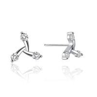 925 Sterling Silver Stud Earrings, for woman & with cubic zirconia, 9.5x8.5mm, Hole:Approx 0.5mm, 1/Pair, Sold By Pair
