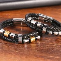 Cowhide Bracelet, with Silicone & Stainless Steel, plated, braided bracelet & different size for choice & for man, more colors for choice, Sold By Strand