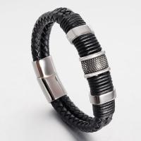 Шнур из натуральной кожи браслет, с Силикон & нержавеющая сталь, плетеный браслет & разный размер для выбора & Мужский, продается Strand