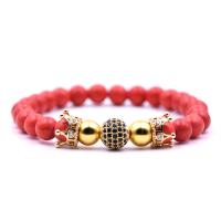 Gemstone Bracelet, with Elastic Thread & Brass, Crown, gold color plated, natural & different materials for choice & Unisex & micro pave cubic zirconia, 8mm, Sold Per Approx 7.5 Inch Strand