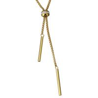 Stainless Steel Sweater Chain Necklace, with Rhinestone Clay Pave, Tube, gold color plated, adjustable & box chain & for woman, 4x34mm, 2.5mm, Sold Per Approx 24 Inch Strand