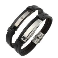 PU Leather Bracelet, with Stainless Steel, plated, Unisex, more colors for choice, 15x75x4mm, Sold Per Approx 8 Inch Strand