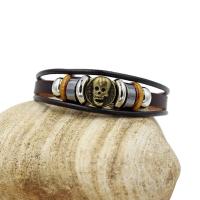 PU Leather Bracelet with Non Magnetic Hematite & Wood & Stainless Steel & Zinc Alloy Lock plated durable & Unisex 195mm Sold Per Approx 7.5 Inch Strand