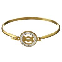 acier inoxydable bracelet ordinaire, avec argile, Placage de couleur d'or, pour femme, 28x20mm, 3.5mm, Diamètre intérieur:Environ 67x46mm, Vendu par PC