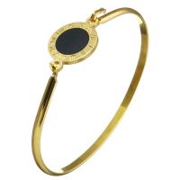 Stainless Steel Bangle, with Resin, Flat Round, gold color plated, with roman number & for woman, 26x18mm, 3.5mm, Inner Diameter:Approx 67x47mm, Sold By PC
