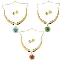 Stainless Steel Jewelry Set earring & necklace with Lampwork Flower gold color plated twist oval chain & for woman 3mm Length Approx 16 Inch Sold By Set
