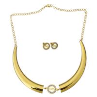 Stainless Steel Jewelry Set, earring & necklace, with Rhinestone Clay Pave, Infinity, gold color plated, twist oval chain & for woman, 23x16mm, 3mm, 12mm, Length:Approx 16 Inch, Sold By Set