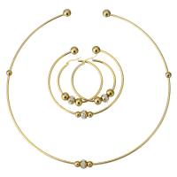 Stainless Steel Jewelry Set, collar & bangle & earring, with Crystal, gold color plated, for woman, 6x8.5mm, 2mm, 8mm, 40x42mm, 6x9mm, Inner Diameter:Approx 137, 64x52mm, Sold By Set