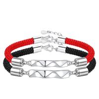 corde en nylon bracelet, avec laiton, avec 1.57inch chaînes de rallonge, Plaqué d'argent, unisexe & styles différents pour le choix, 10Strandstoron/lot, Vendu par lot