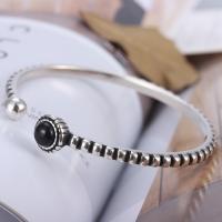 Brass Cuff Bangle, with Black Agate, antique silver color plated, Adjustable & for woman, nickel, lead & cadmium free, Inner Diameter:Approx 55mm, 10PCs/Lot, Sold By Lot