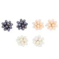 Perlas cultivadas de agua dulce Pendiente de racimo, con metal, Flor, chapado en color de plata, teñido, más colores para la opción, 21x20mm, 4-5mm, Vendido por Par
