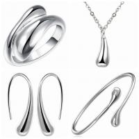 Brass Jewelry Set silver color plated oval chain & for woman nickel lead & cadmium free 26mm Inner Approx 60mm US Ring Length Approx 15.7 Inch Sold By PC