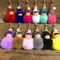 Fur Ball Pom Pom Keychain, Tibetan Style, with Plush & Nylon, gold color plated, portable & durable & for woman, more colors for choice, 150mm, Sold By PC