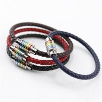 cuir PU bracelet, avec acier inoxydable, unisexe, plus de couleurs à choisir, Vendu par Environ 8.6 pouce brin