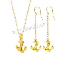 Fashion Stainless Steel Jewelry Sets earring & necklace Anchor plated oval chain & for woman Length Approx 17.7 Inch Sold By Set