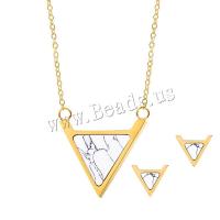 Stainless Steel Jewelry Set, earring & necklace, with Turquoise, Triangle, plated, oval chain & for woman, more colors for choice, 19x20mm,11x10mm, Length:Approx 17.7 Inch, Sold By Set