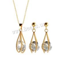 Fashion Stainless Steel Jewelry Sets, earring & necklace, plated, oval chain & for woman & with cubic zirconia, more colors for choice, 12x32mm,12x34mm, Length:Approx 17.7 Inch, Sold By Set