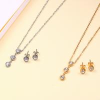 Cubic Zirconia Stainless Steel Jewelry Sets earring & necklace plated oval chain & for woman & with cubic zirconia 0c6mm Length Approx 17.7 Inch Sold By Set
