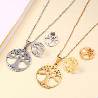 Fashion Stainless Steel Jewelry Sets, earring & necklace, Tree, plated, oval chain & for woman, more colors for choice, 30x43mmuff0c17mm, Length:Approx 19.6 Inch, Sold By Set