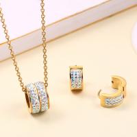 Rhinestone Stainless Steel Jewelry Set earring & necklace gold color plated oval chain & for woman & with rhinestone 0c Length Approx 19.7 Inch Sold By Set