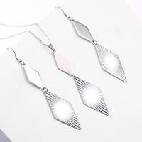 Fashion Stainless Steel Jewelry Sets earring & necklace with 5cm extender chain Rhombus plated oval chain & for woman 0c Length Approx 17.7 Inch Sold By Set