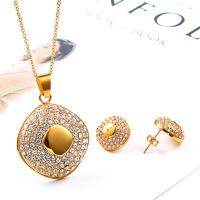 Cubic Zirconia Stainless Steel Jewelry Sets, earring & necklace, with 5cm extender chain, gold color plated, oval chain & micro pave cubic zirconia & for woman, 30x44mm,15mm, Length:Approx 17.7 Inch, Sold By Set