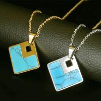 Fashion Stainless Steel Jewelry Sets earring & necklace with Turquoise Square plated oval chain & for woman 16mm Length Approx 17.7 Inch Sold By Set