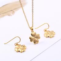 Fashion Stainless Steel Jewelry Sets earring & necklace with 5cm extender chain Four Leaf Clover plated oval chain & for woman Length Approx 17.7 Inch Sold By Set