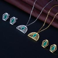 Fashion Stainless Steel Jewelry Sets earring & necklace with Turquoise with 5cm extender chain plated oval chain & for woman Length Approx 17.7 Inch Sold By Set