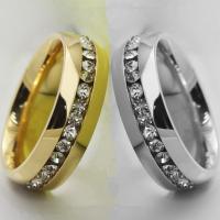 nehrđajućeg Čelik vještački dijamant Finger Ring, 316L Stainless Steel, pozlaćen, bez spolne razlike & različite veličine za izbor & s Rhinestone, više boja za izbor, Prodano By PC