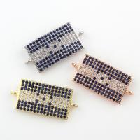 Messing smykker Connector, Rektangel, forgyldt, nationale flag design & Micro Pave cubic zirconia & 1/1 løkke, flere farver til valg, nikkel, bly & cadmium fri, 24x11x2mm, Hole:Ca. 1mm, Solgt af PC