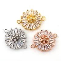 Brass Jewelry Connector, Flower, plated, micro pave cubic zirconia & 1/1 loop, more colors for choice, nickel, lead & cadmium free, 19x15x6mm, Hole:Approx 1mm, Sold By PC