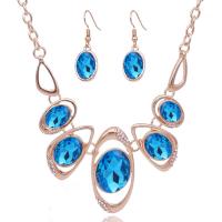 Zinc Alloy Jewelry Set earring & necklace with Glass plated oval chain & for woman & faceted & with rhinestone Length Approx 18 Inch Sold By Set