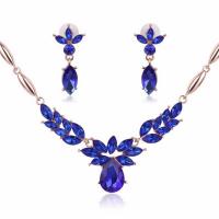 Zinc Alloy Jewelry Set earring & necklace with Glass rose gold color plated for woman & faceted & with rhinestone 18mm Length Approx 18 Inch Sold By Set