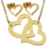 Fashion Stainless Steel Jewelry Sets earring & necklace Heart gold color plated oval chain & for woman 1.5mm Length Approx 17 Inch Sold By Set