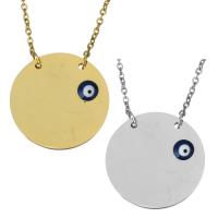 Stainless Steel Necklace, Flat Round, plated, evil eye pattern & oval chain & for woman & enamel, more colors for choice, 23mm, 1.5mm, Sold Per Approx 18 Inch Strand