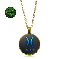 Zinc Alloy Necklace with iron chain & Glass with 5cm extender chain Flat Round bronze color plated time gem jewelry & Unisex & oval chain & decal lead & nickel free 25mm Sold Per Approx 17.7 Inch Strand