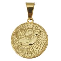 Stainless Steel Pendants Flat Round gold color plated Approx Sold By PC